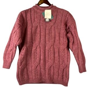 Gaeltarra Ireland Womens M Cable Knit Wool Sweater Pink Irish Fisherman Aran